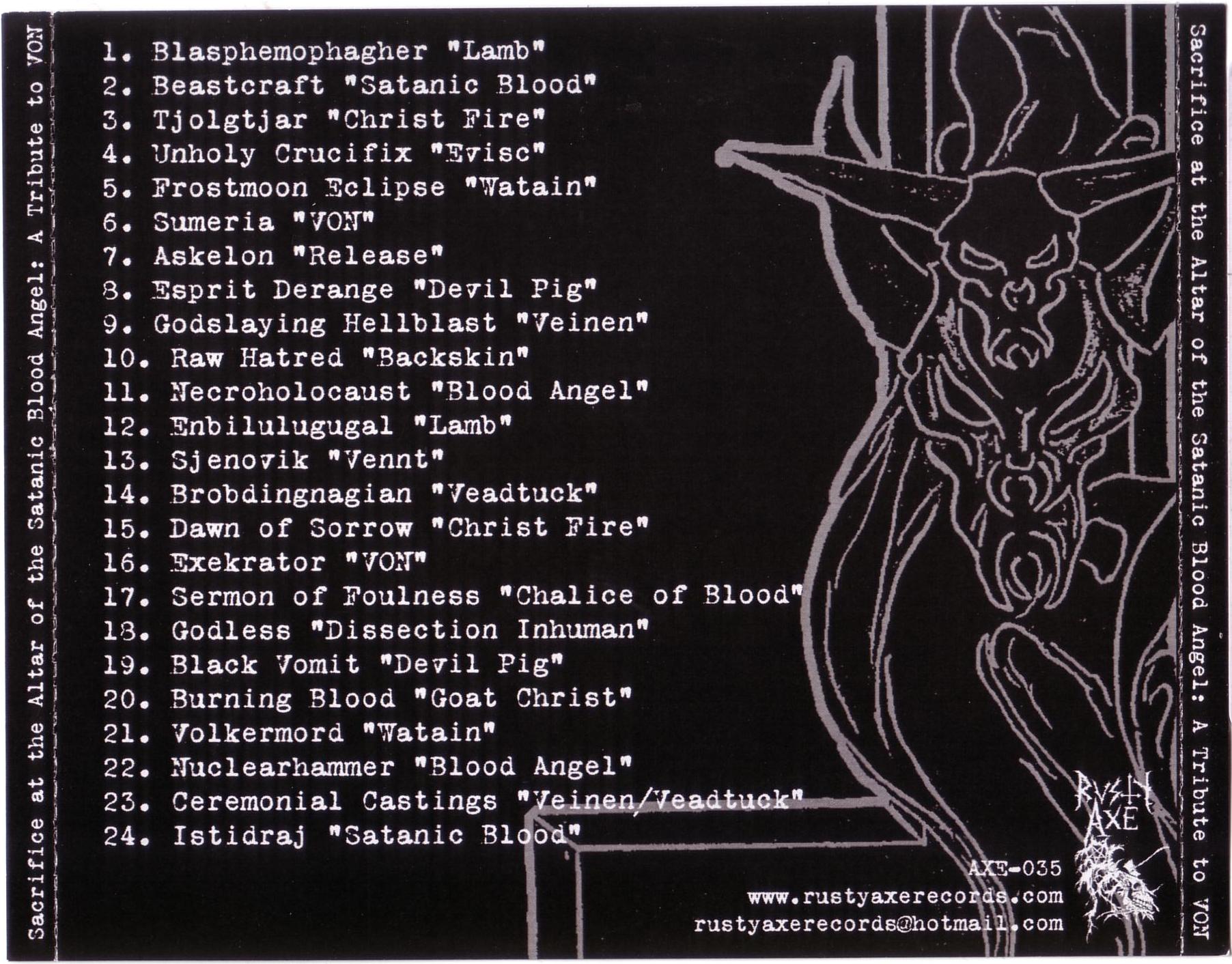 Various Artists - Sacrifice At The Altar Of The Satanic Blood Angel - Tribute To VON (2008) Black Metal