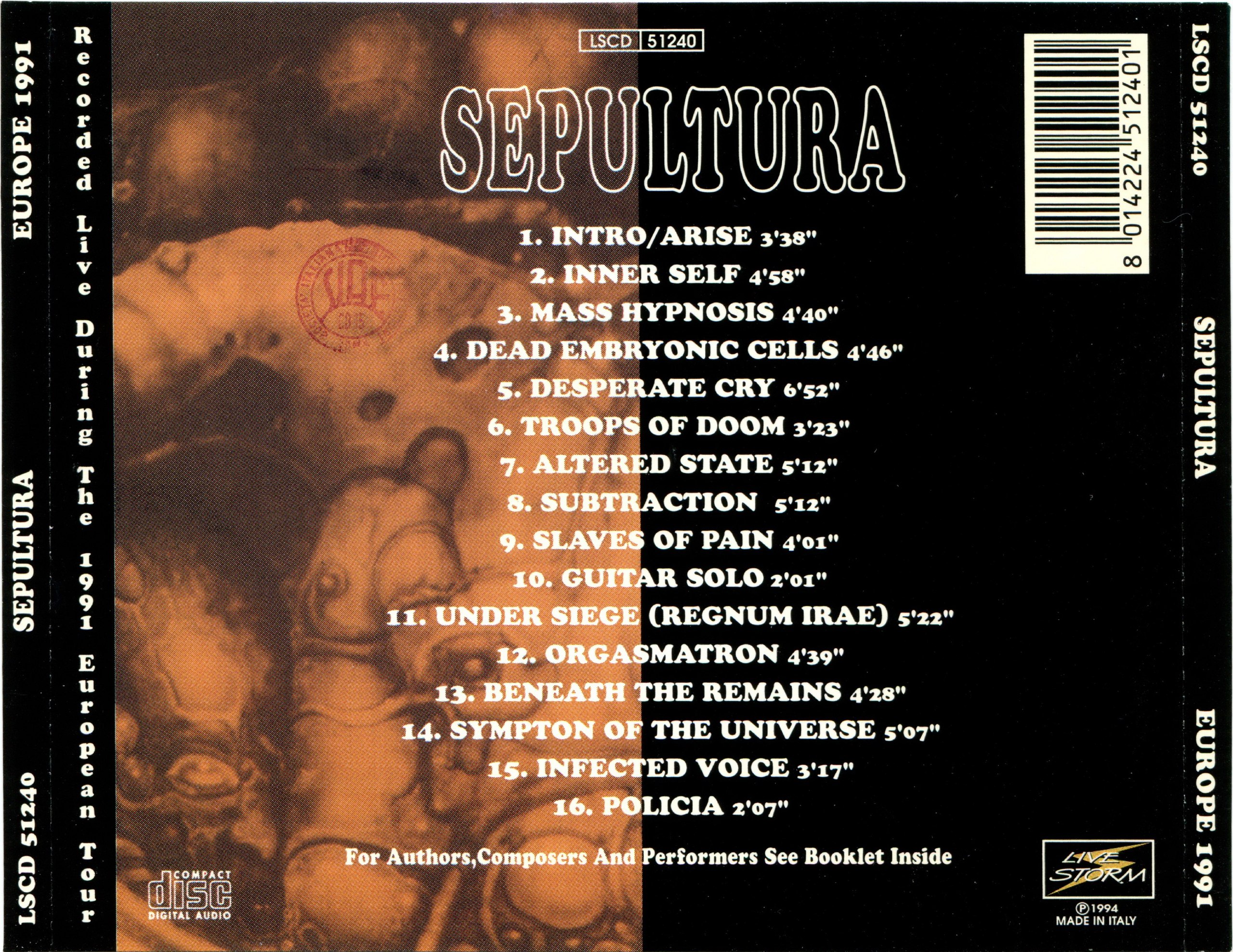 Sepultura - Europe 1991 [bootleg] (1994) Death⁄Thrash Metal (D)
