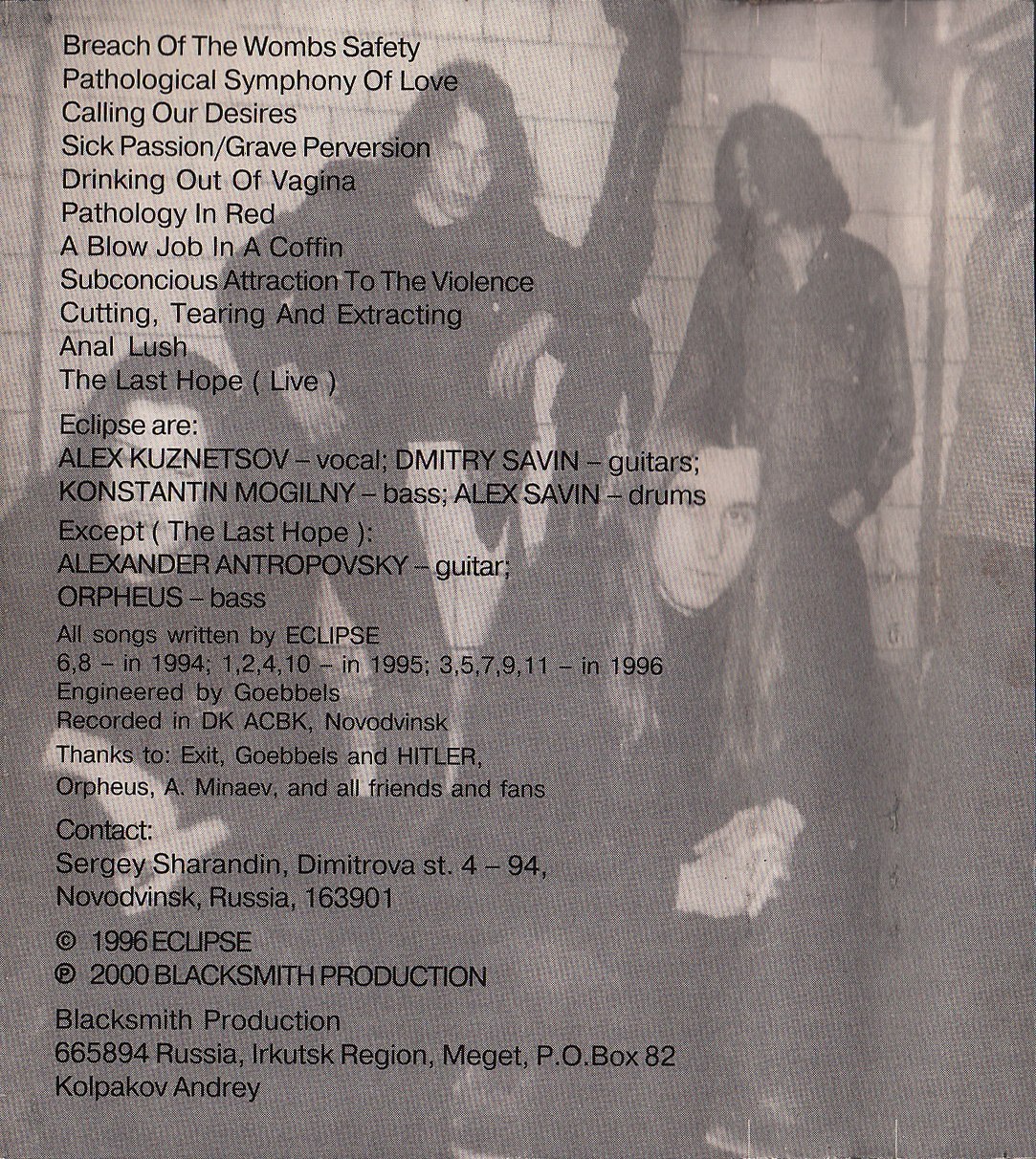 Eclipse - Pathological Symphonies Of Love ⁄ Calling Our Desires (1996) Death Meal⁄Grindcore