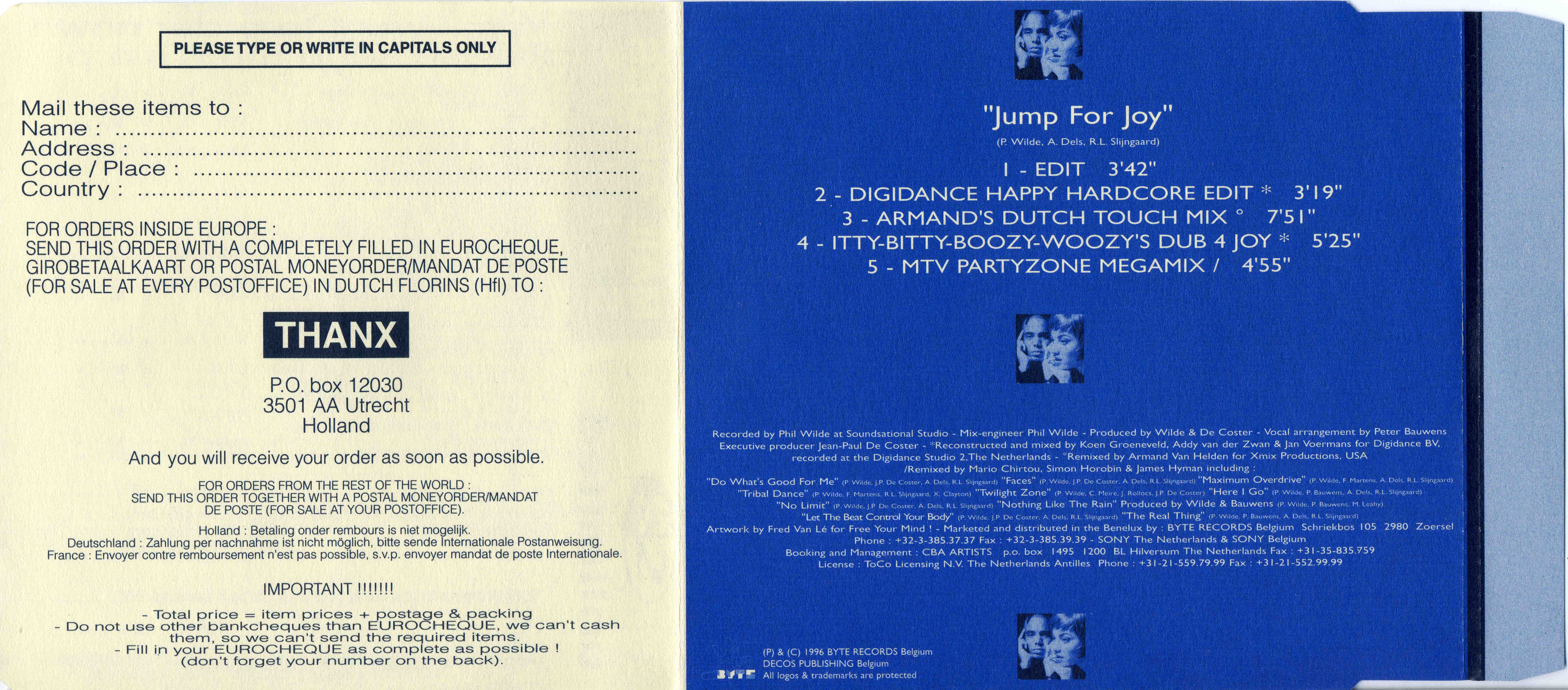 2 unLimited - Jump For Joy CDM (Byte) (1996)