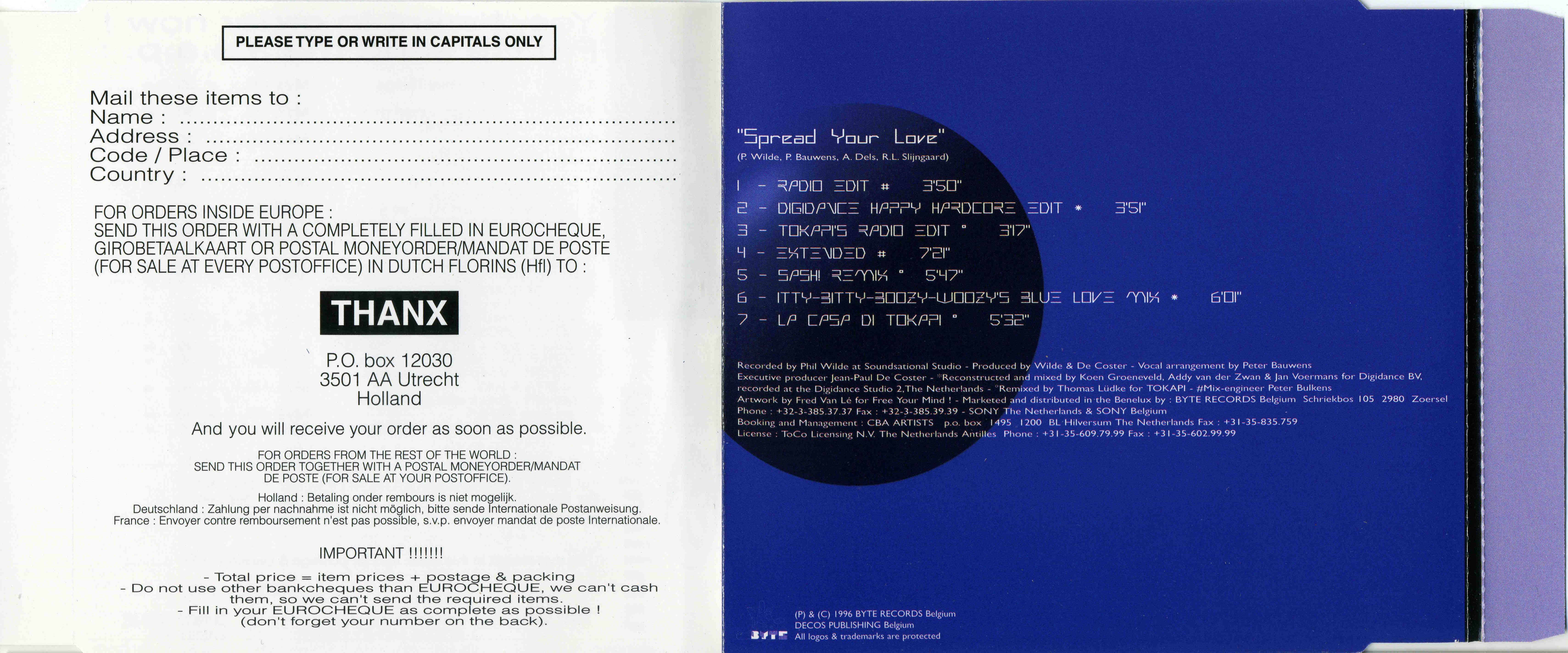 2 unLimited - Spread Your Love CDM (Byte) (1996)